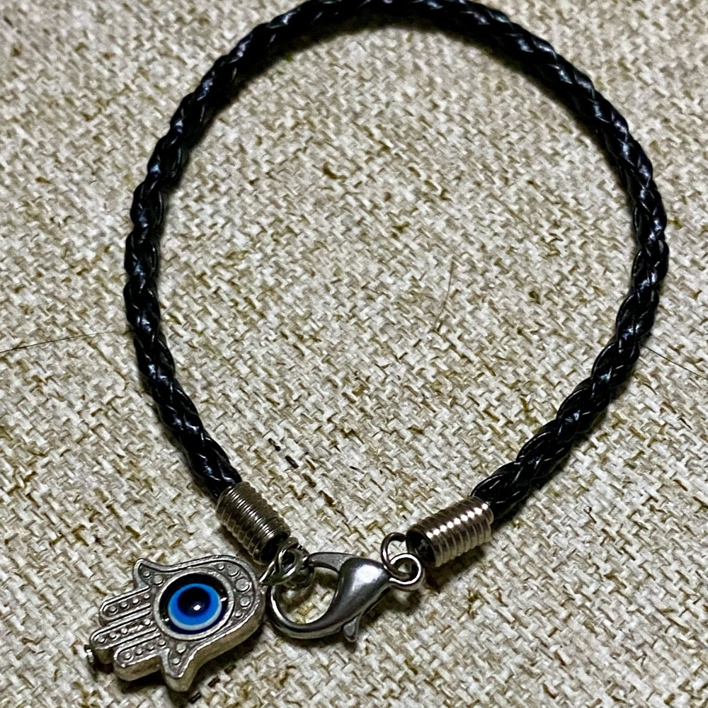 Black Braided Bracelet with Hamsa Charm